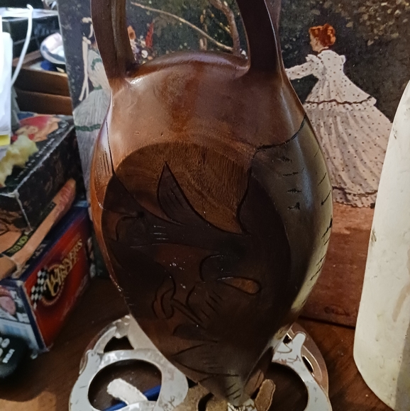 Vintage Artisan🐟 🥘Art Oval Tray Platter  Hand Carved Wood🪵Nice Gift.🎁 💕🥭 - Picture 7 of 11